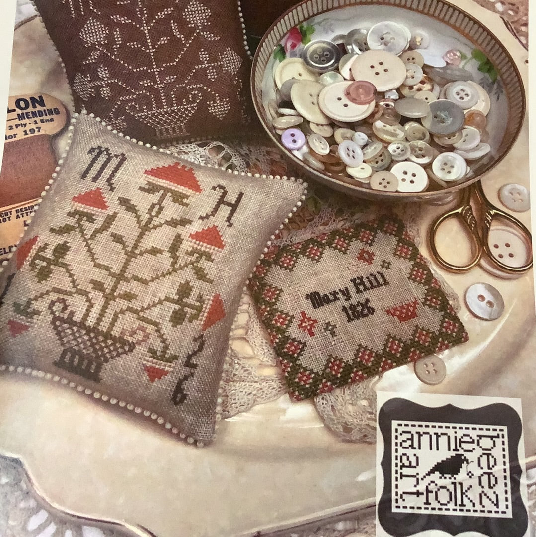 Mary Hill Pincushions and Calling Card, Cross Stitch Chart, Annie Beez