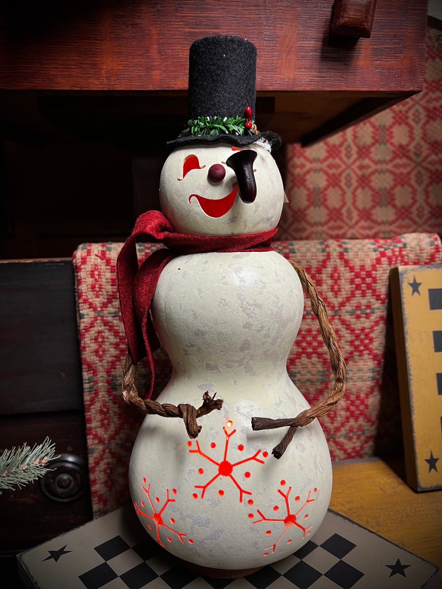 Snowman Gourd, Lit Luminary, Medium, BLIZZARD