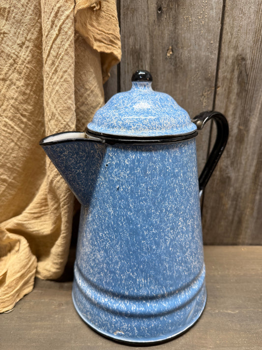 COFFEE POT, FLIP LID Blue/White Enamelware