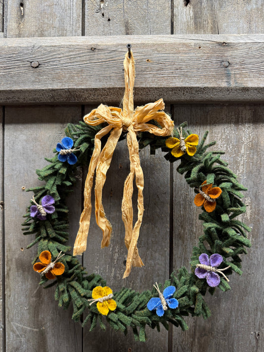 Wool Wreath, 10", BUTTERFLIES