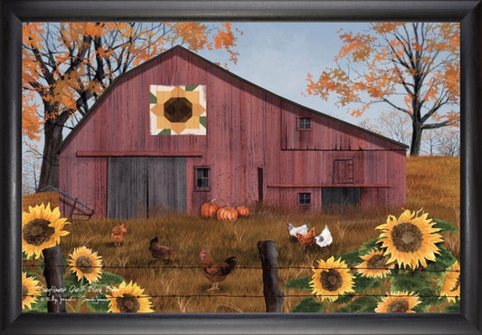 Framed Art, SUNFLOWER QUILT BLOCK BARN