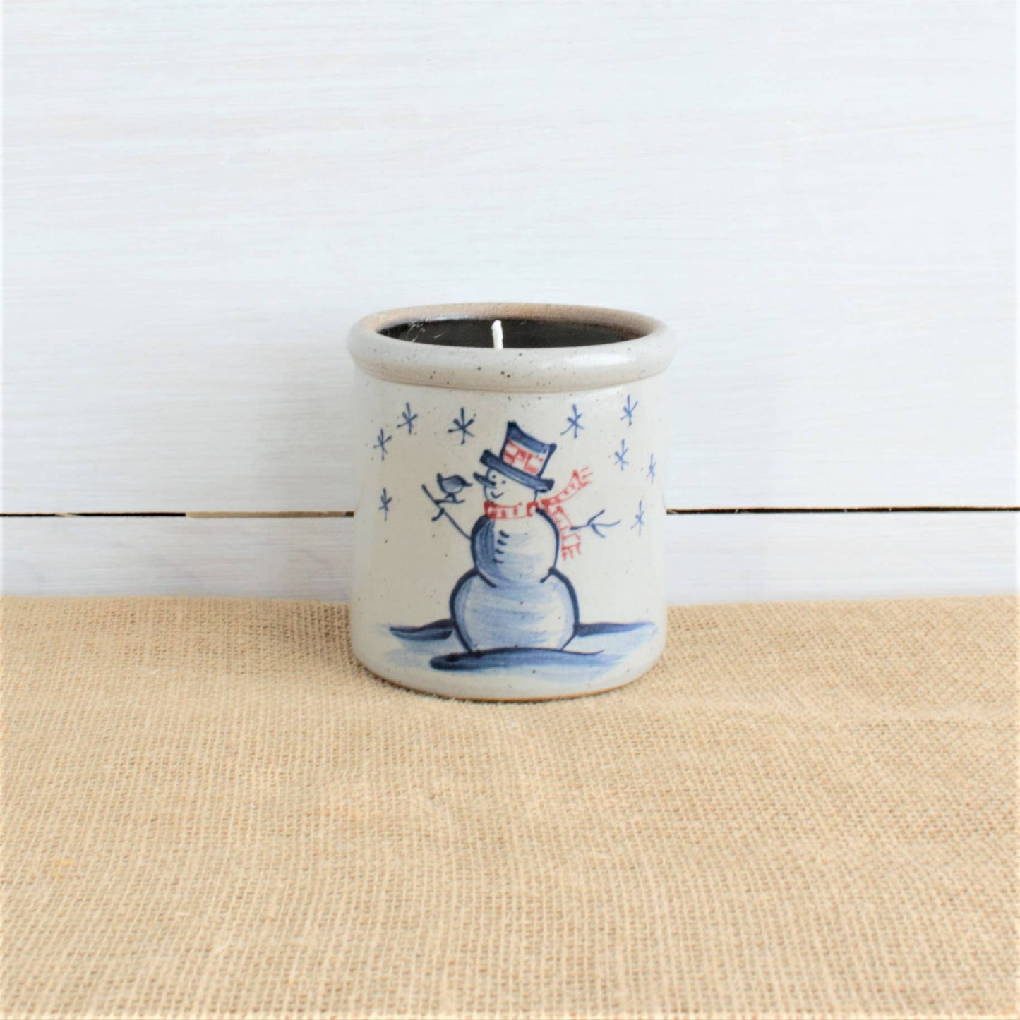 Candle Crock, Rowe Pottery, SNOWMAN