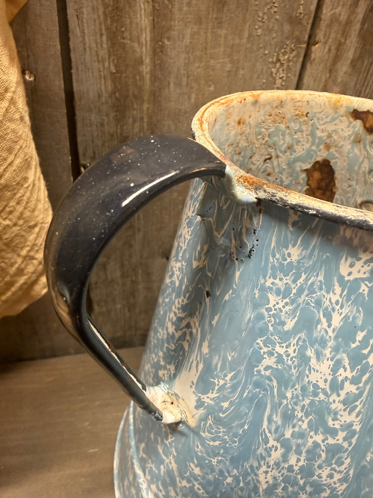 COFFEE POT, 2 Pc. Blue/White Enamelware