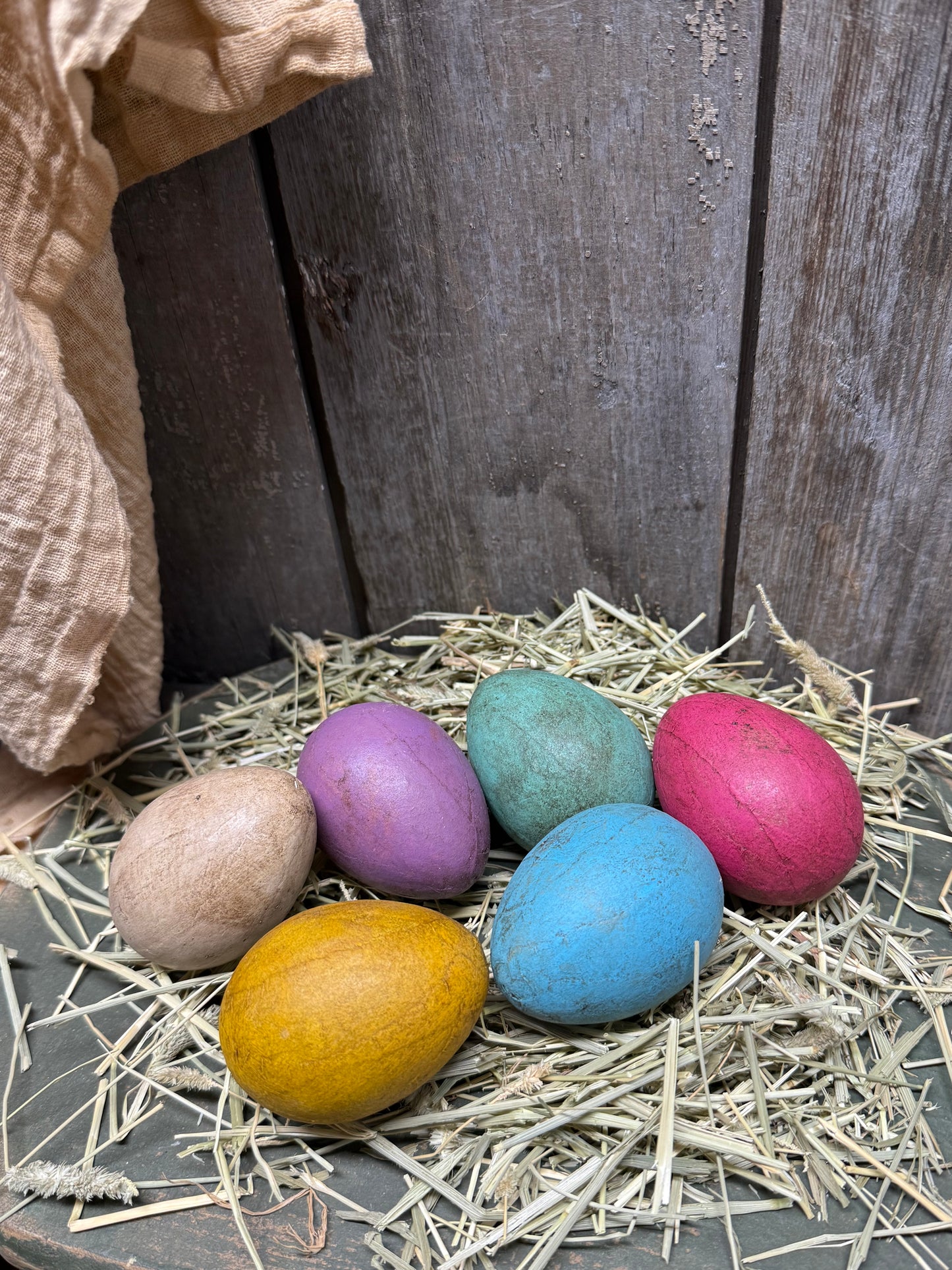 Paper Mache Eggs, Set/6, PRIMITIVE SPRING