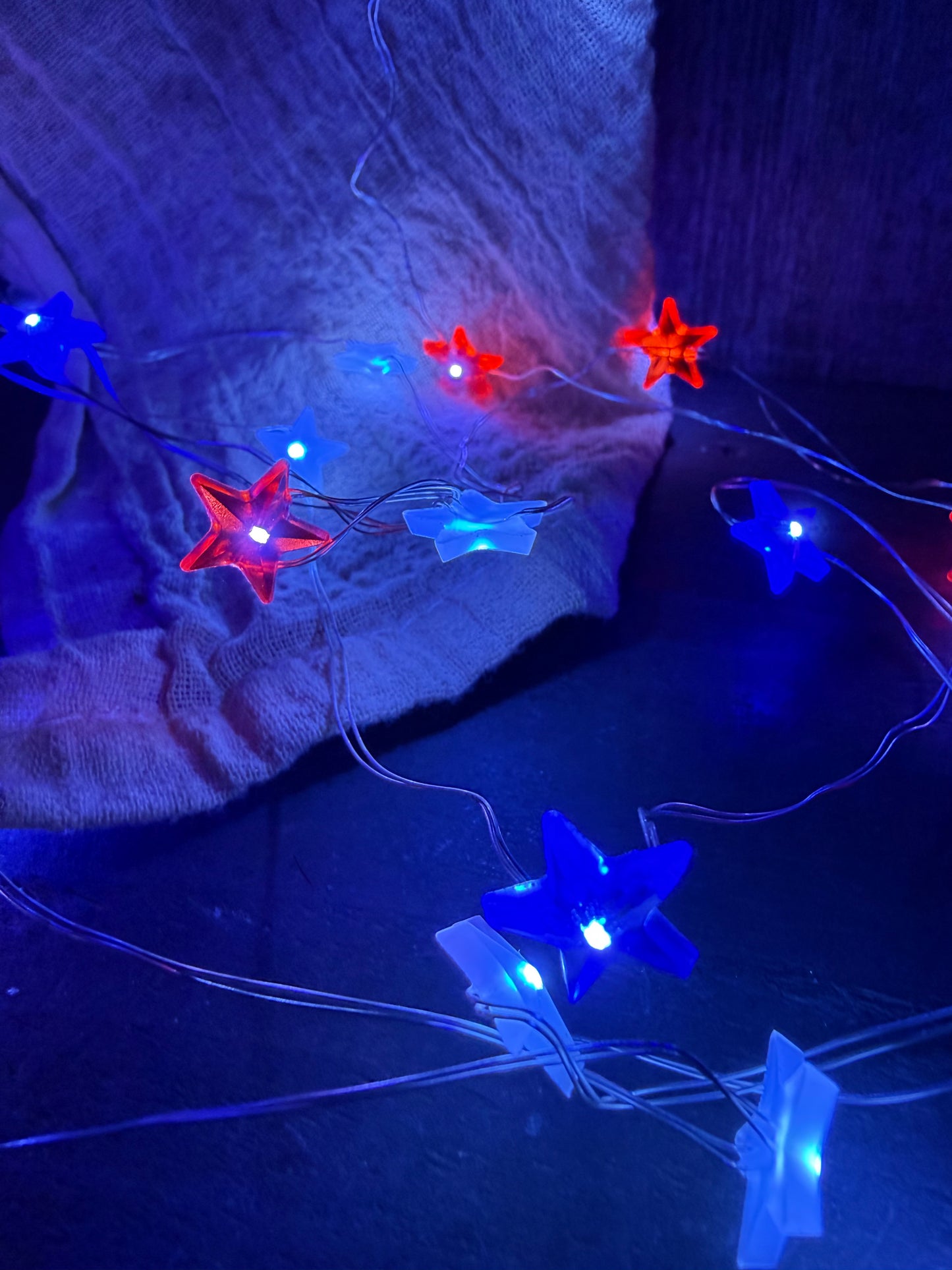 Wire Lights, 20 Bulb, TIMER, MINI STAR PATRIOTIC