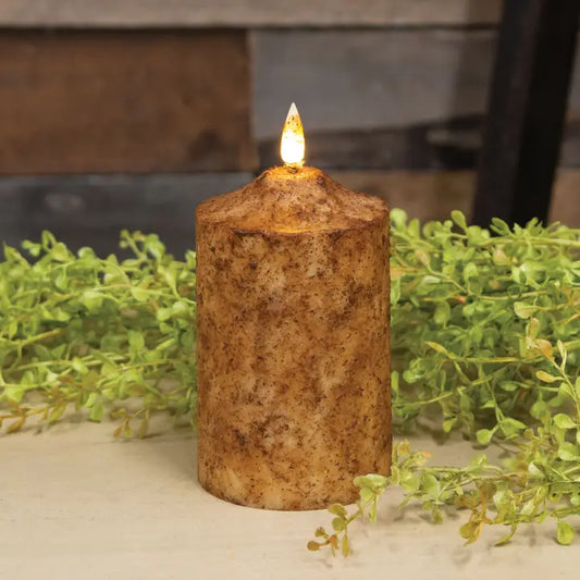 Cake Pillar, Flicker Flame, 5", BURNT IVORY