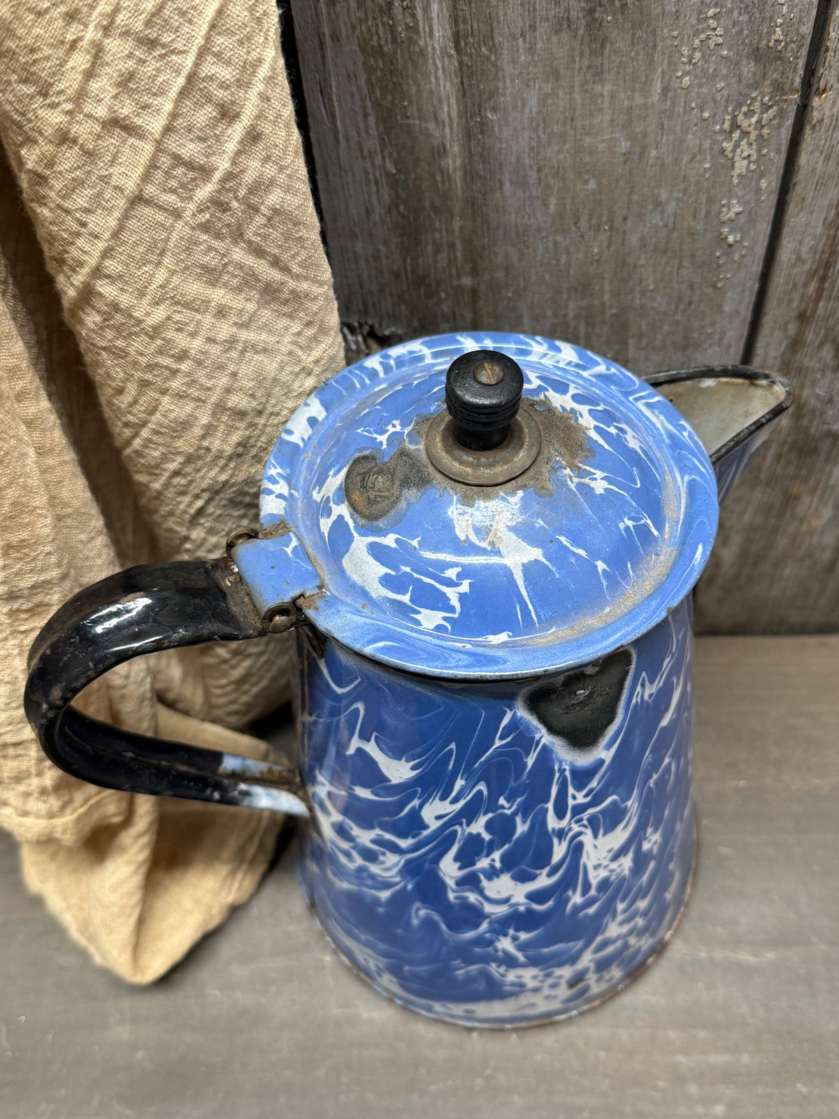 COFFEE POT, FLIP LID, B/W Swirl