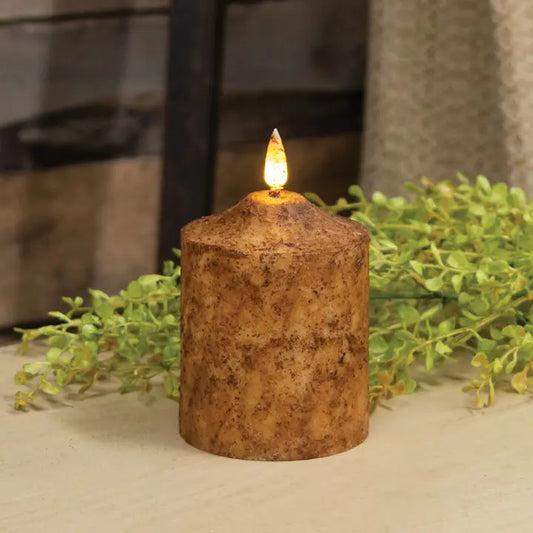 Cake Pillar, Flicker Flame, 4", BURNT IVORY