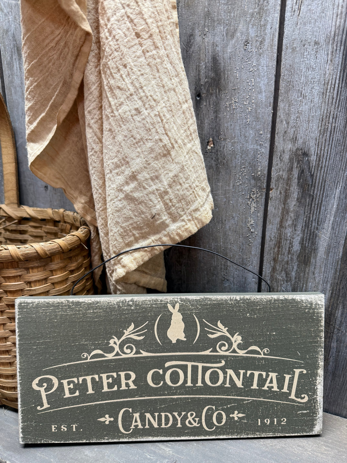 Peter Sign Hanging Sign, PETER COTTONTAIL CANDY – Little Village Primitives