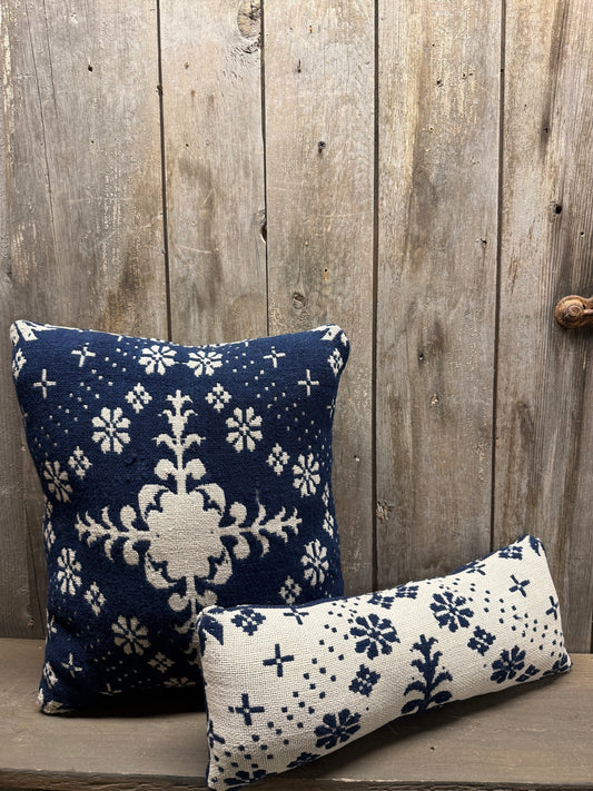 Pillow Set/2, OLD COVERLET, BLUE & WHITE