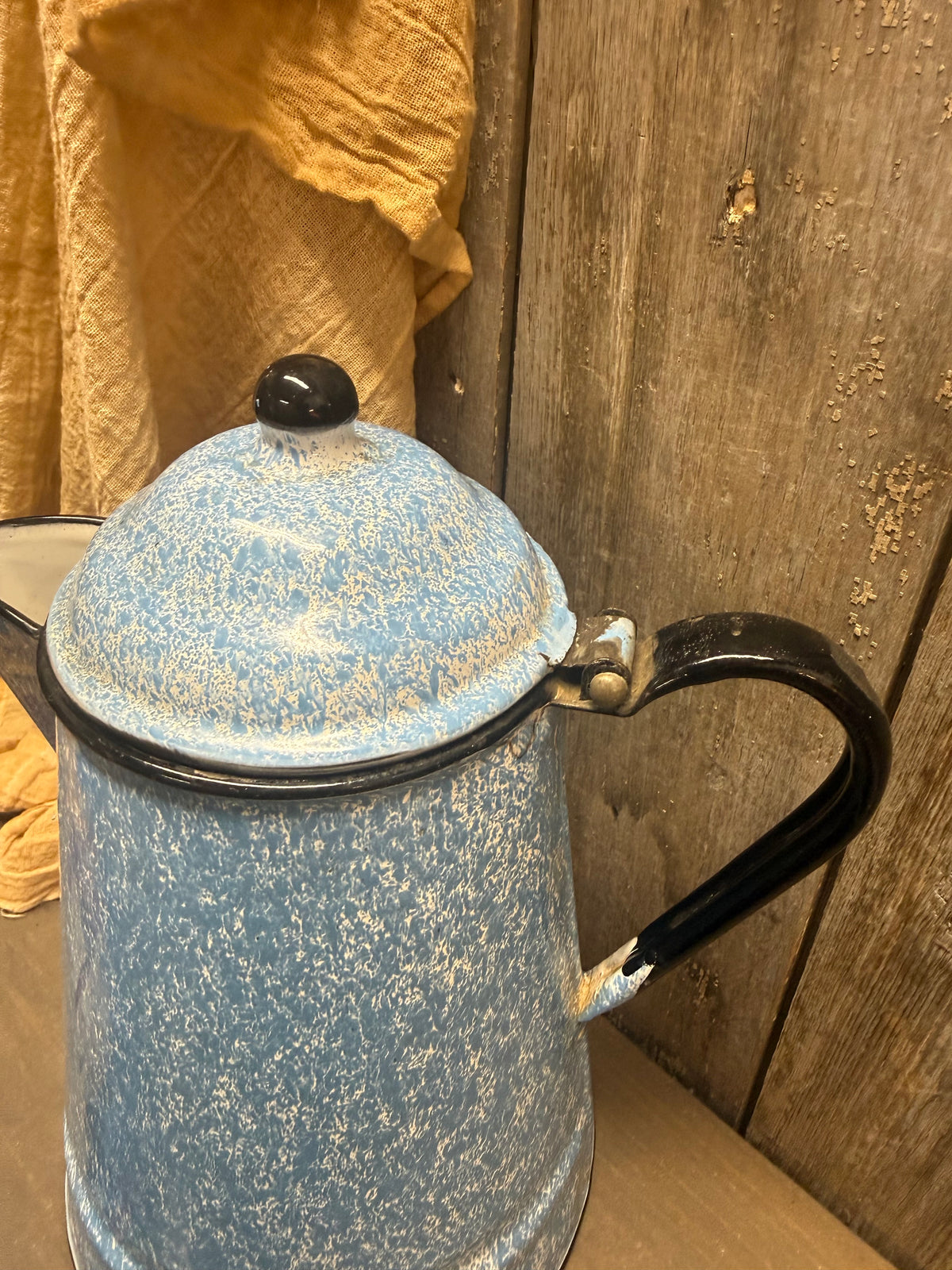 COFFEE POT, FLIP LID Blue/White Enamelware
