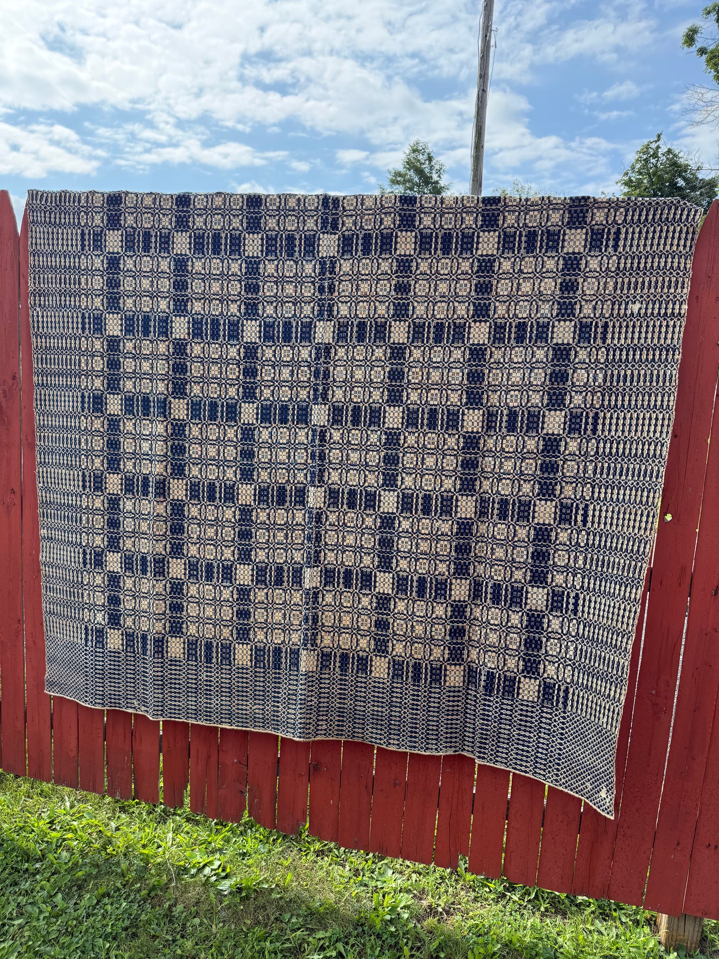 COVERLET, 68"x 92", Navy/Tan