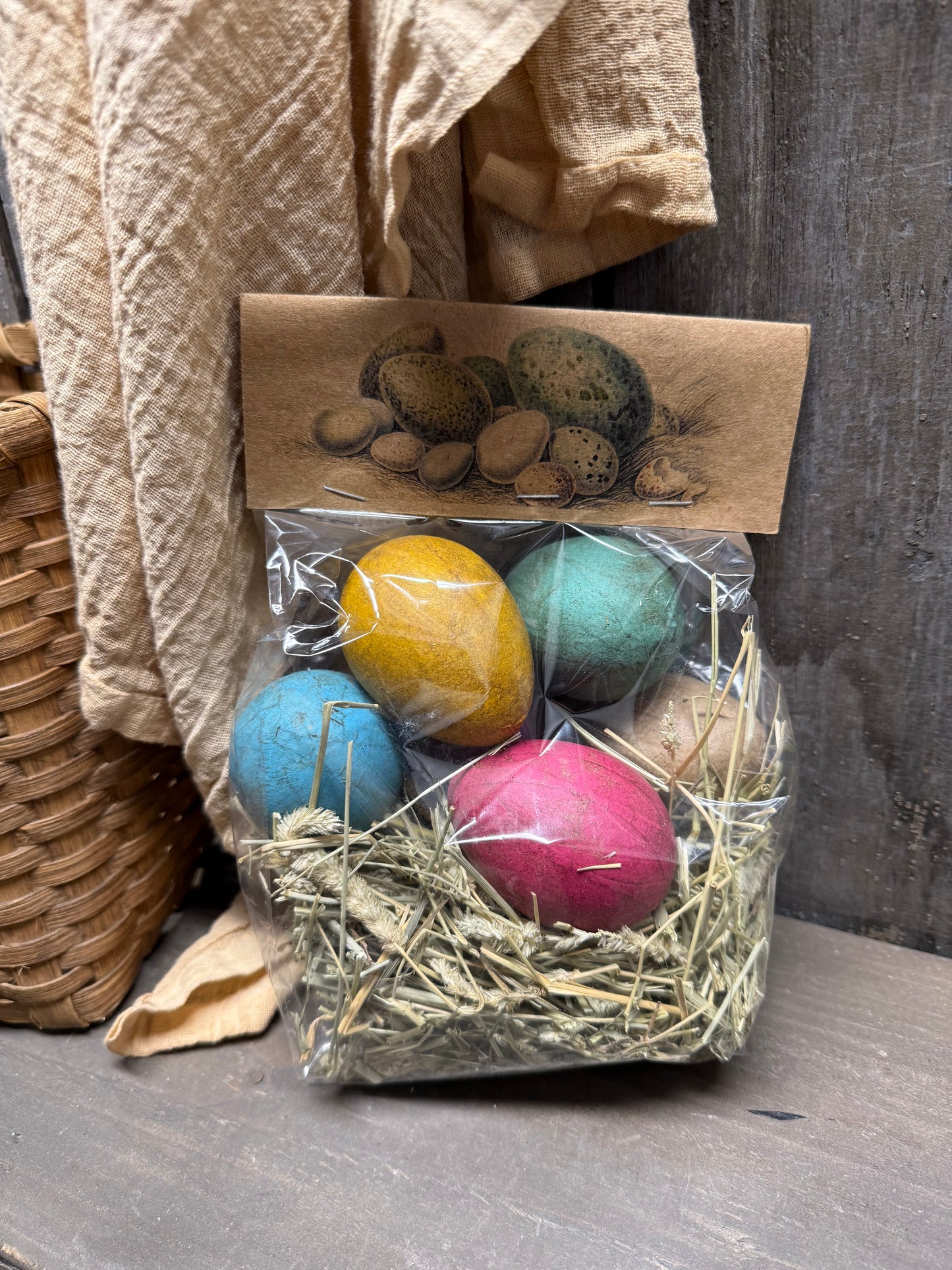 Paper Mache Eggs, Set/6, PRIMITIVE SPRING