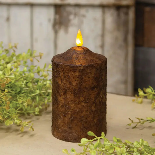 Cake Pillar, Flicker Flame, 5", BURNT MUSTARD