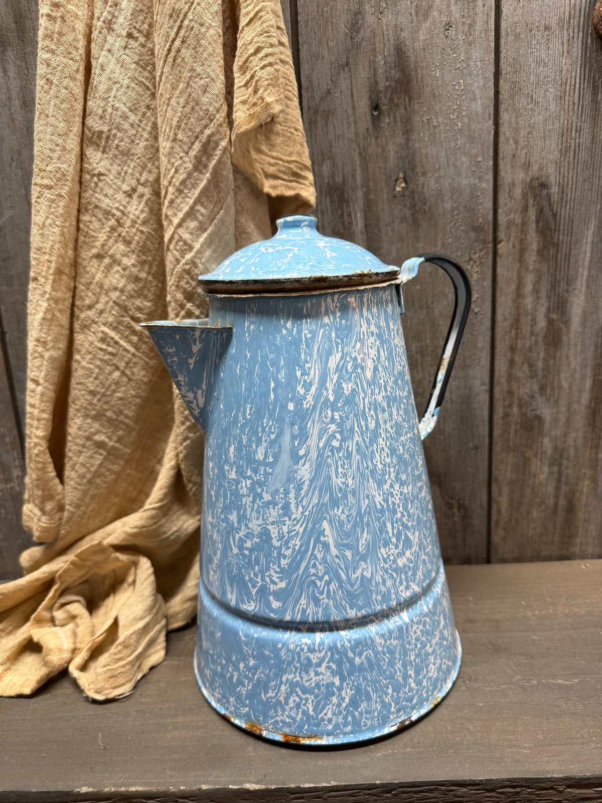 COFFEE POT, 2 Pc. Blue/White Enamelware