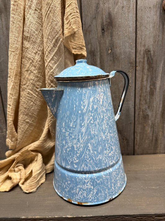 COFFEE POT, 2 Pc. Blue/White Enamelware