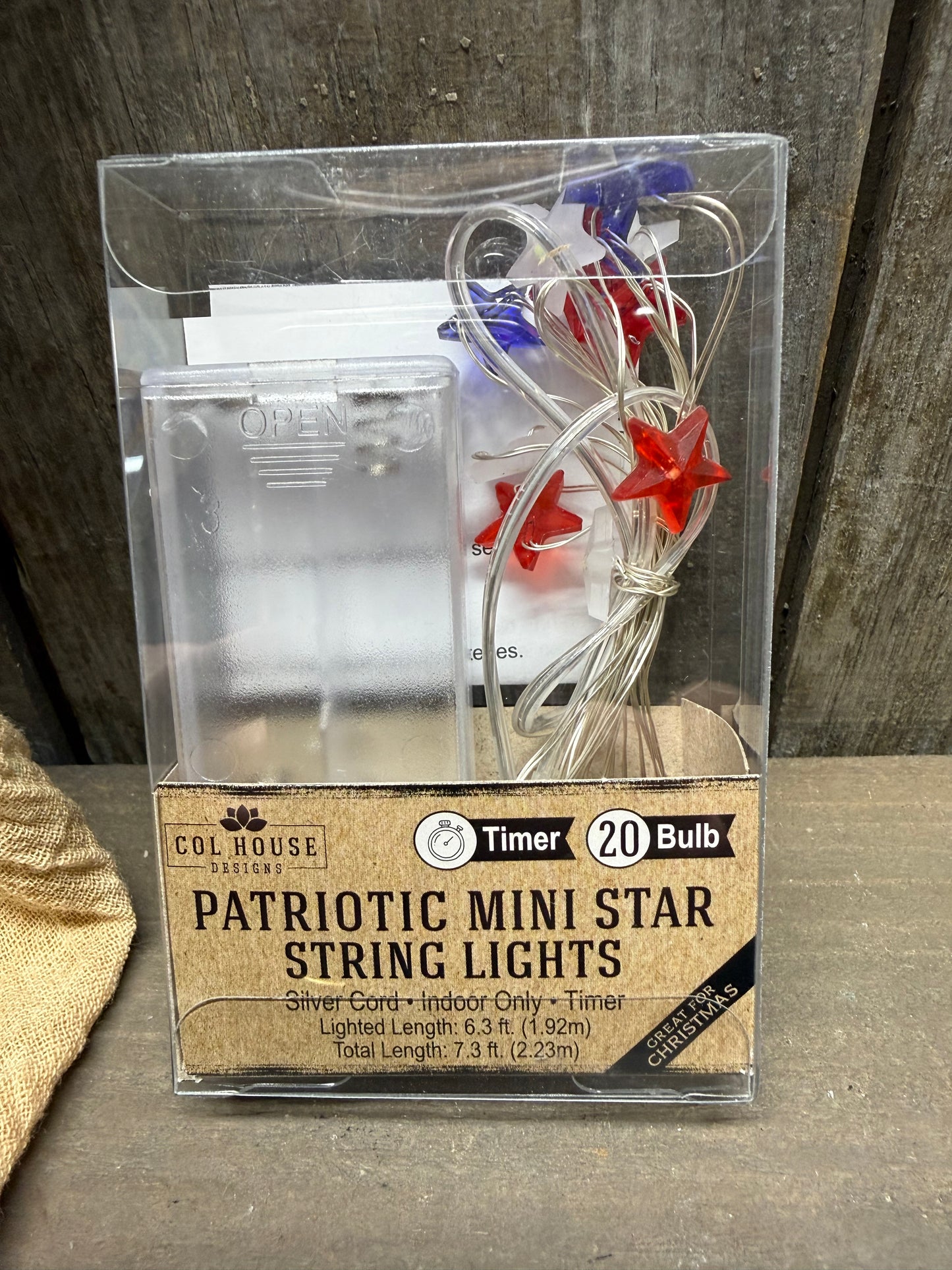 Wire Lights, 20 Bulb, TIMER, MINI STAR PATRIOTIC