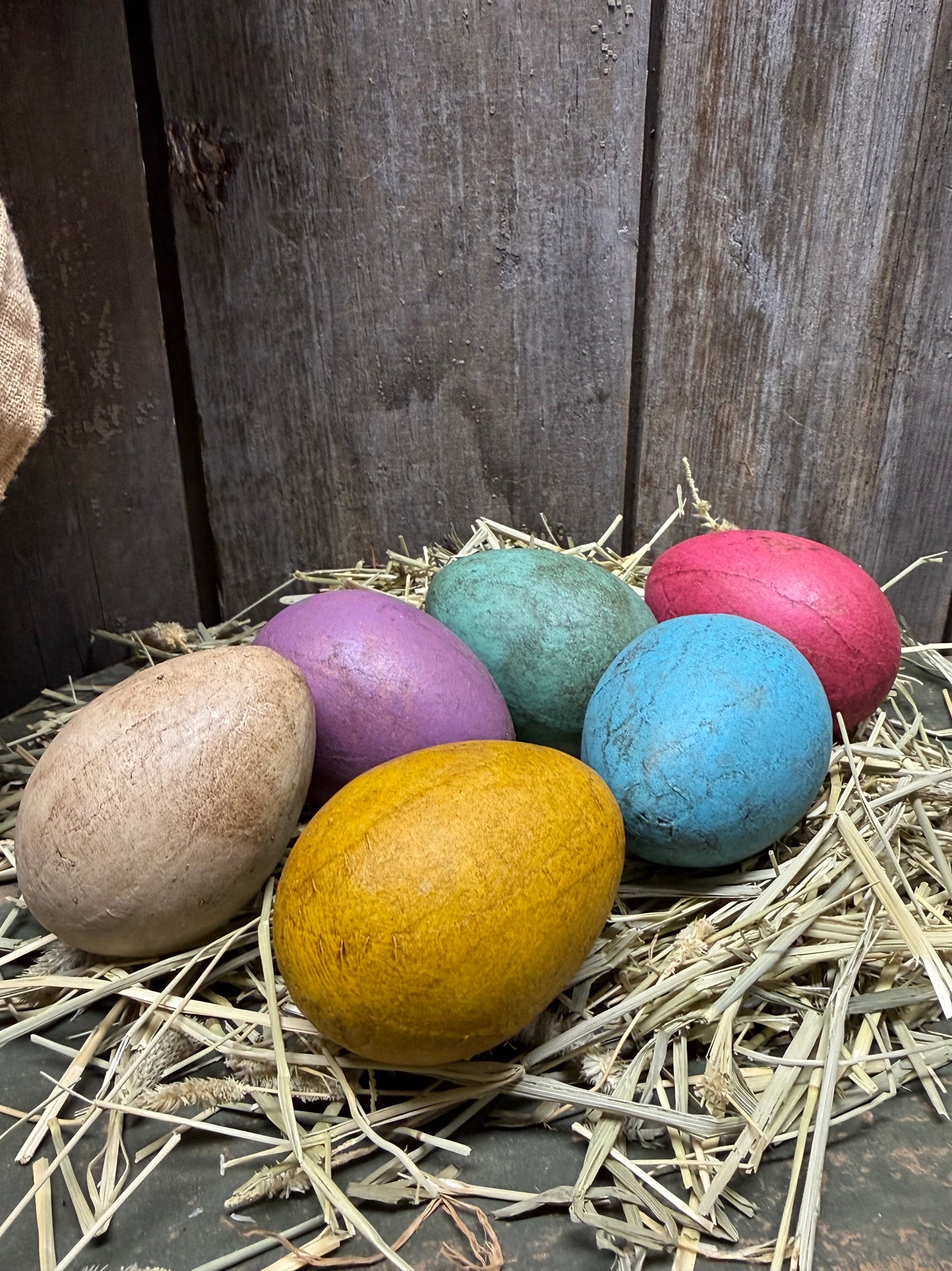 Paper Mache Eggs, Set/6, PRIMITIVE SPRING
