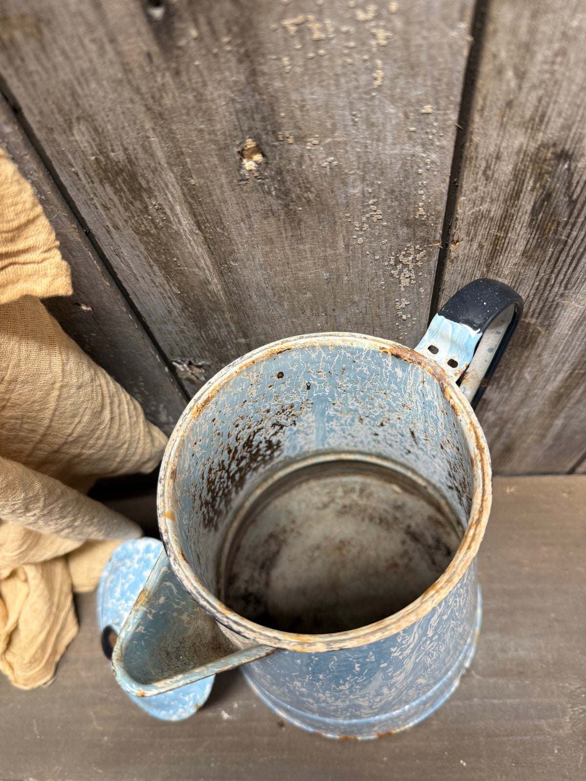 COFFEE POT, 2 Pc. Blue/White Enamelware