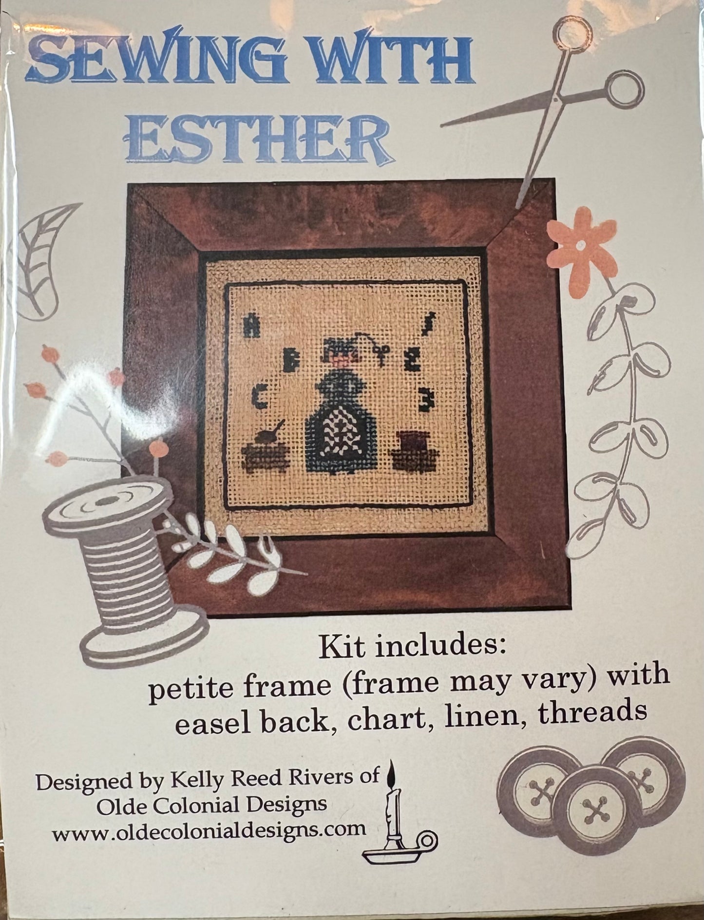 XS Sewing With Esther, Cross Stitch and Frame Kit, Olde Colonial Designs