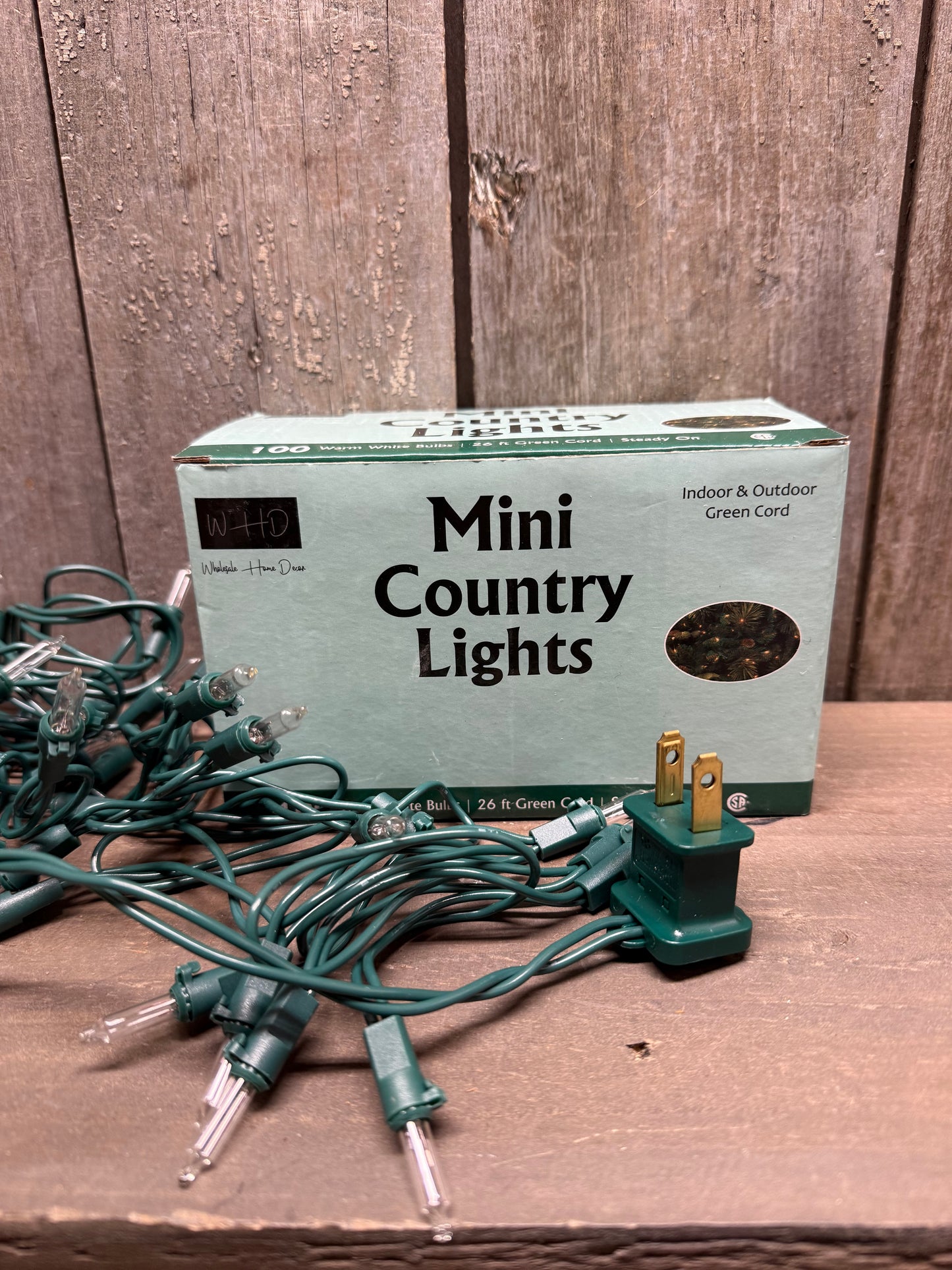 Mini Country Lights, Green Cord, 100 Count, WARM WHITE