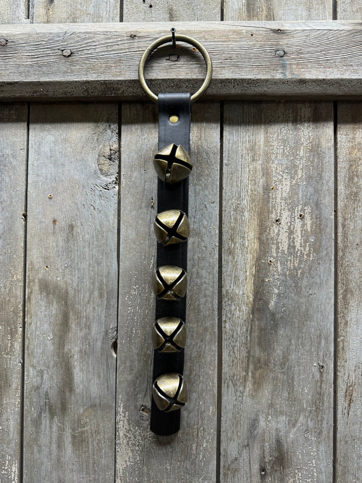 5 Bell Strap, BLACK/ANTIQUE BRASS