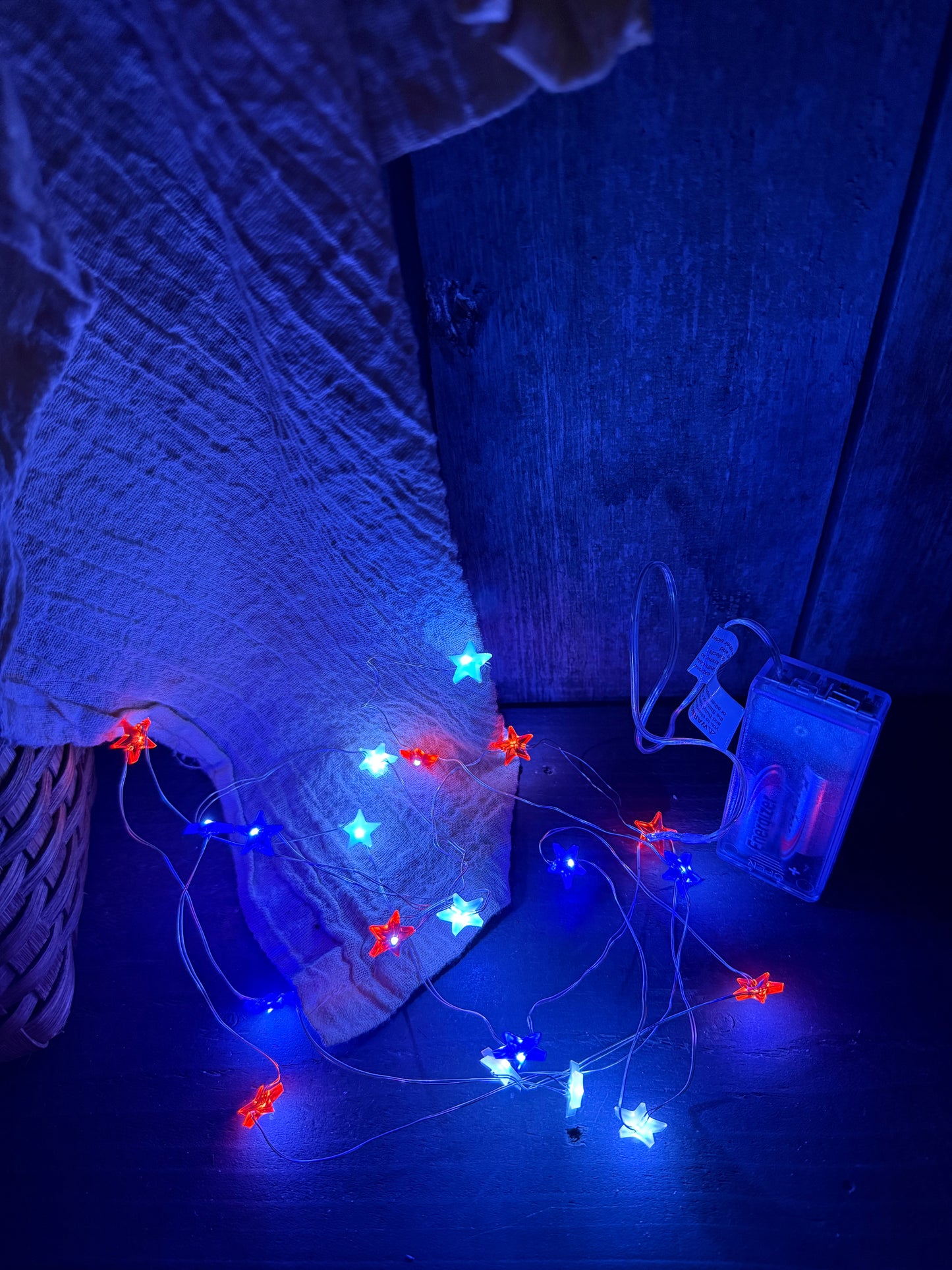 Wire Lights, 20 Bulb, TIMER, MINI STAR PATRIOTIC