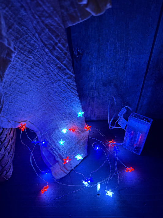 Wire Lights, 20 Bulb, TIMER, MINI STAR PATRIOTIC