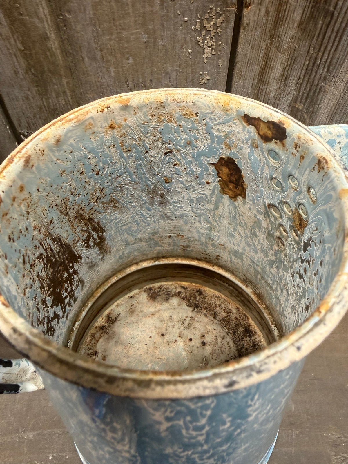 COFFEE POT, 2 Pc. Blue/White Enamelware