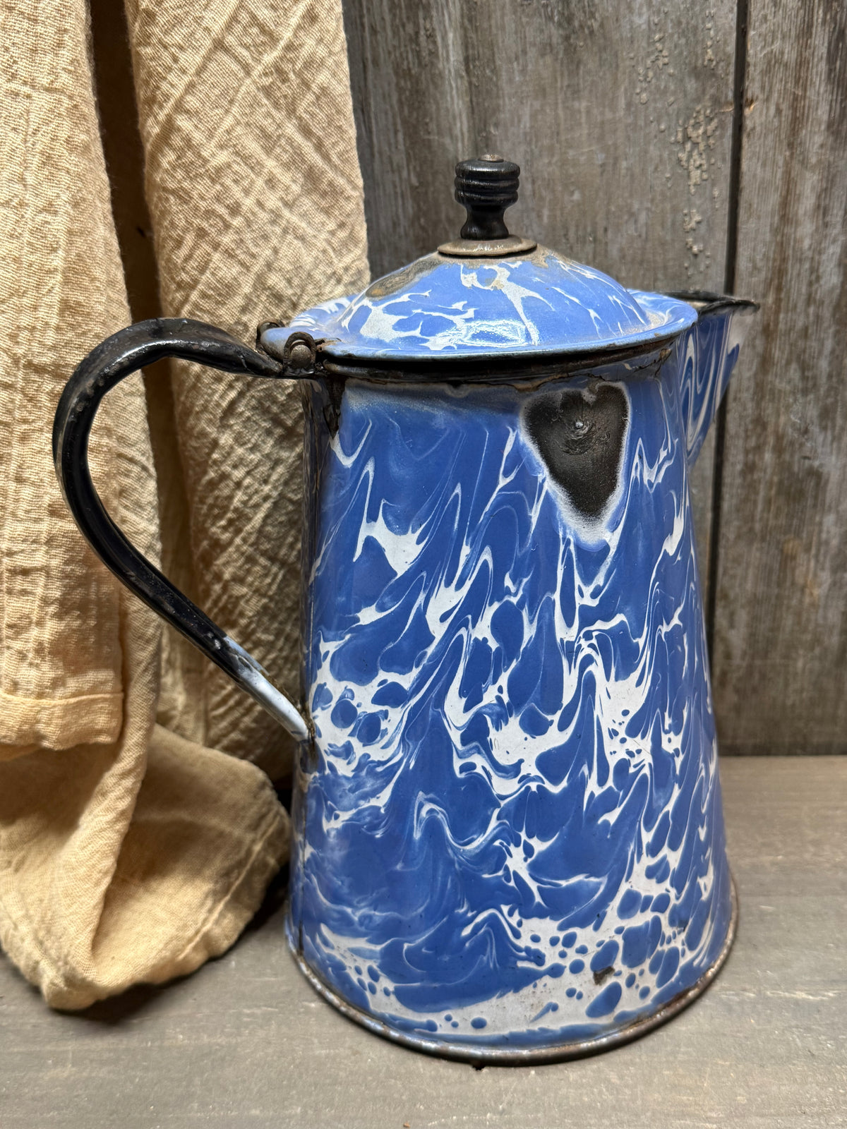 COFFEE POT, FLIP LID, B/W Swirl