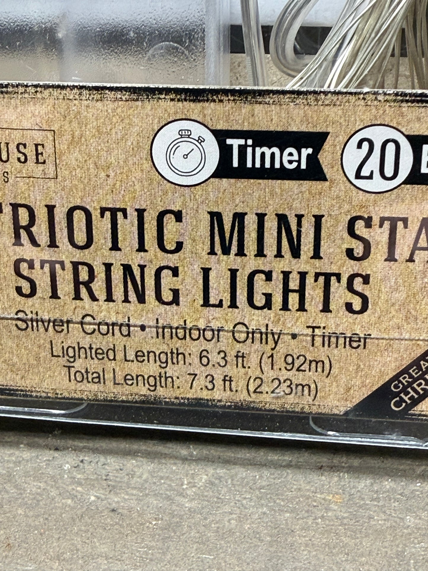 Wire Lights, 20 Bulb, TIMER, MINI STAR PATRIOTIC