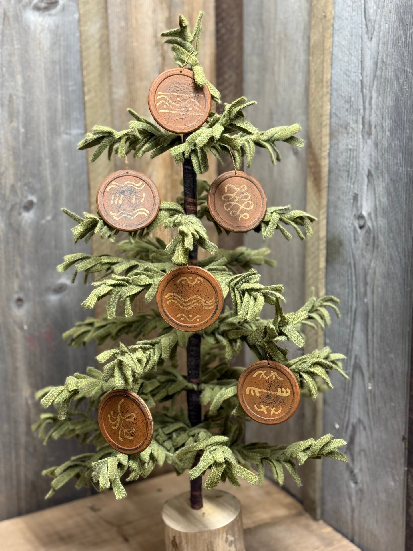 Ornament, Wooden, Set/6, “REDWARE”