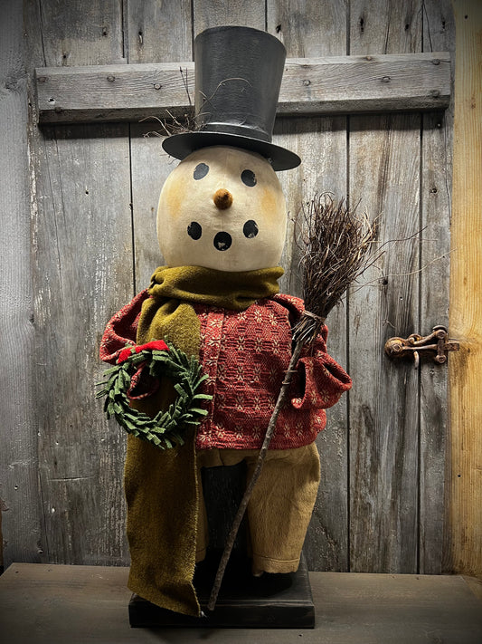 Snowman, 30", CLEM, RED/TAN/WREATH/BROOM