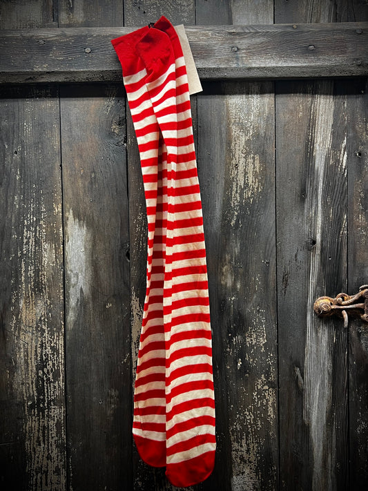 Stockings, Pair, 28", RED & CREAMY WHITE
