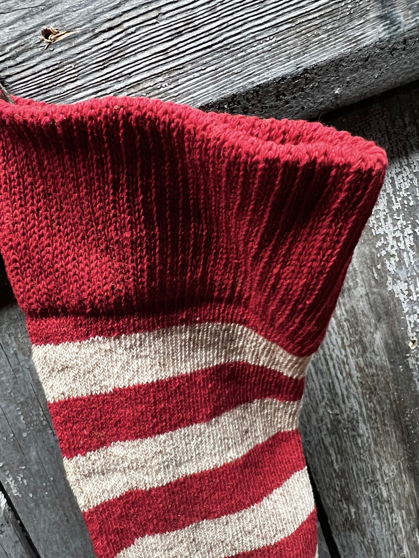 Stocking, Cotton, 27", RED & CREAMY WHITE STRIPE