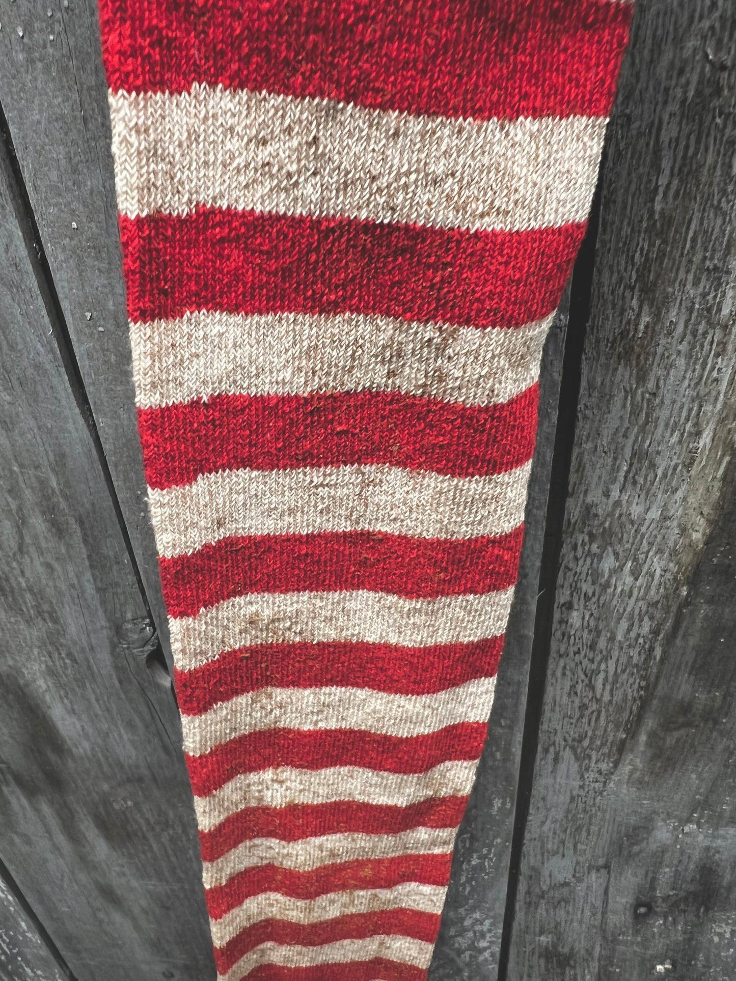 Stocking, Cotton, 27", RED & CREAMY WHITE STRIPE