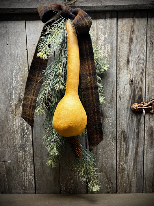 Gourd & Greens, 30", Single Gourd, WOOL BOW