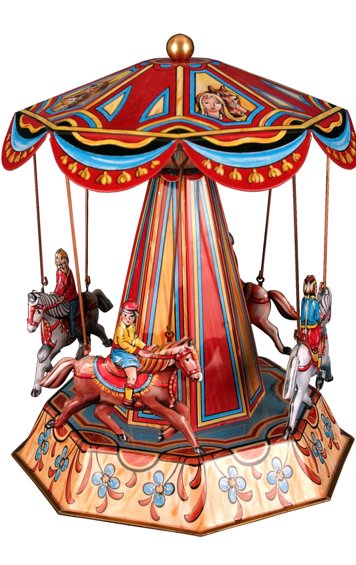 TIN WINDUP TOY, 8”, Horse Carousel