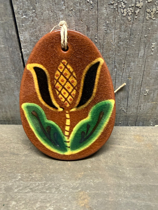Ornament, Redware, SGRAFFITO TULIP EGG