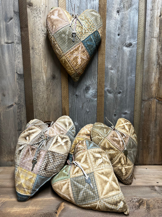 Heart Pillow, 13.5", VINTAGE QUILT, Assorted