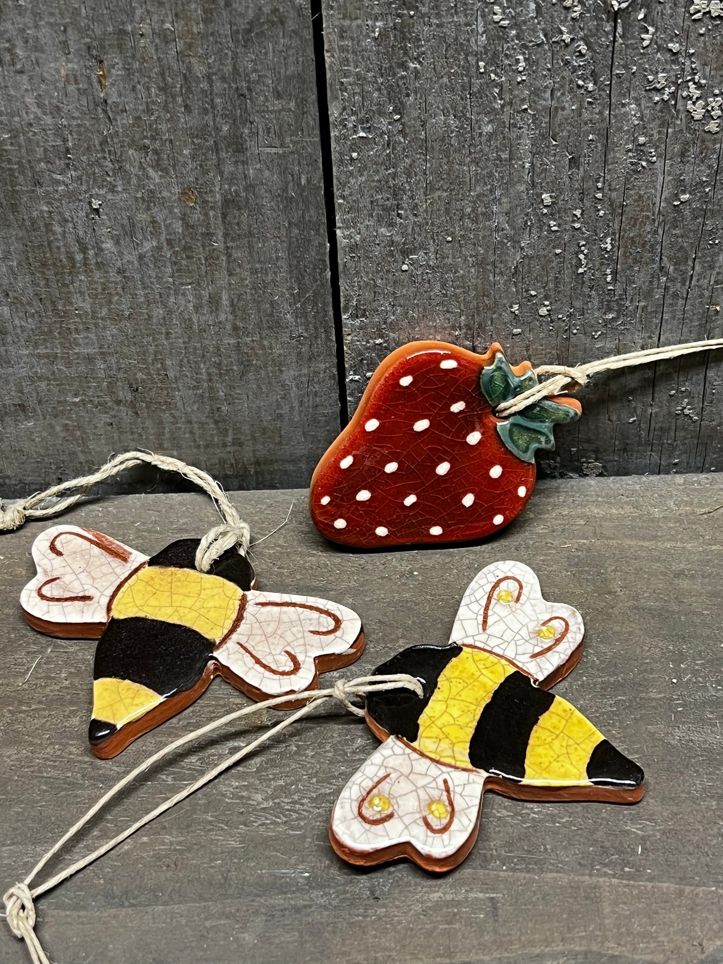 Ornament, Redware, BUMBLEBEES & BERRIES
