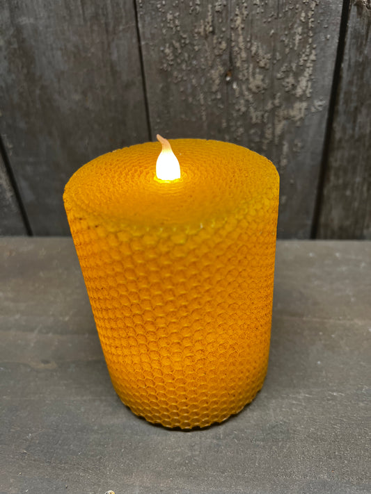 Candle, Pillar, Timer, 4” HONEYCOMB