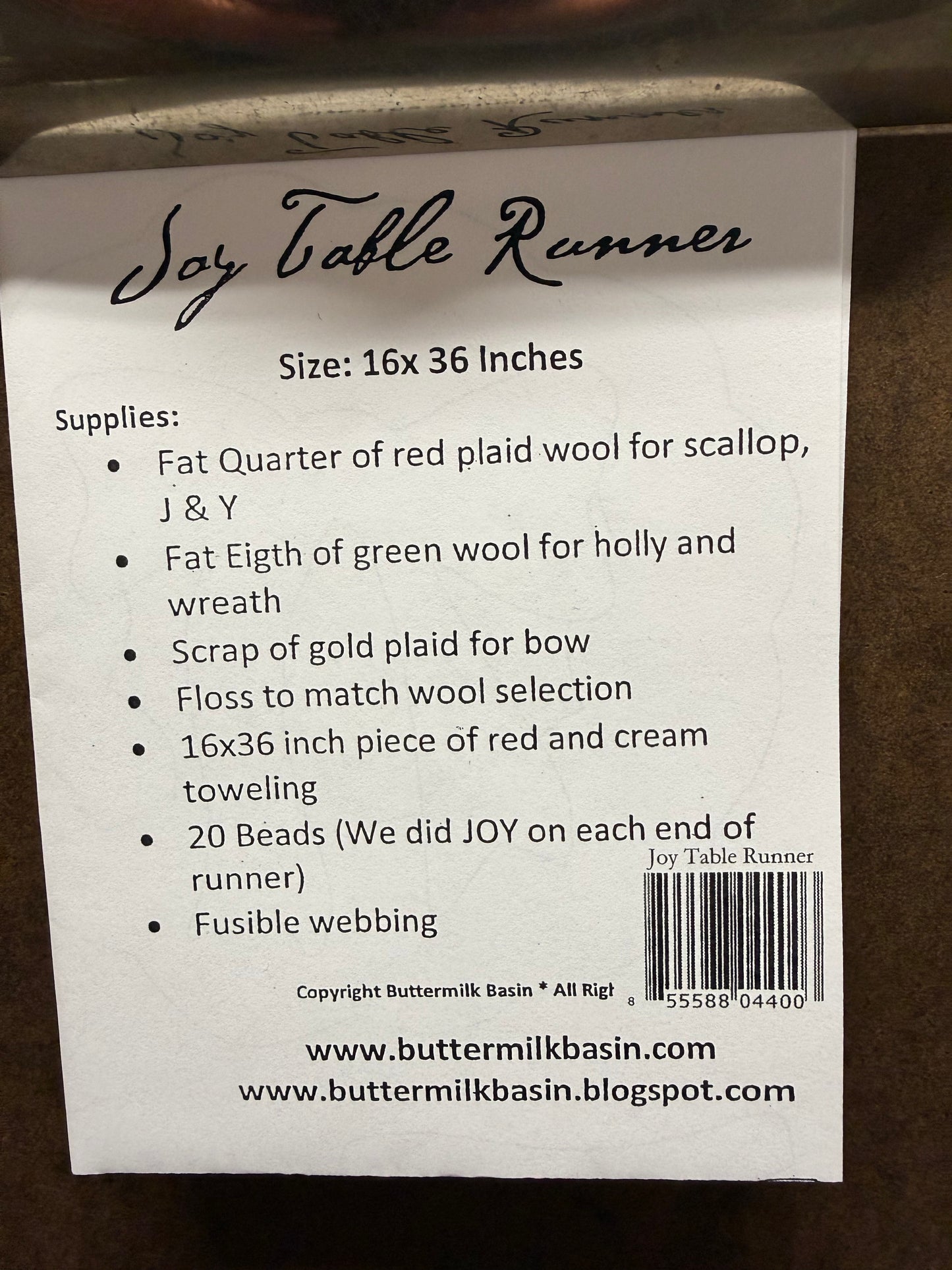 Pattern, WA, JOY TABLE RUNNER