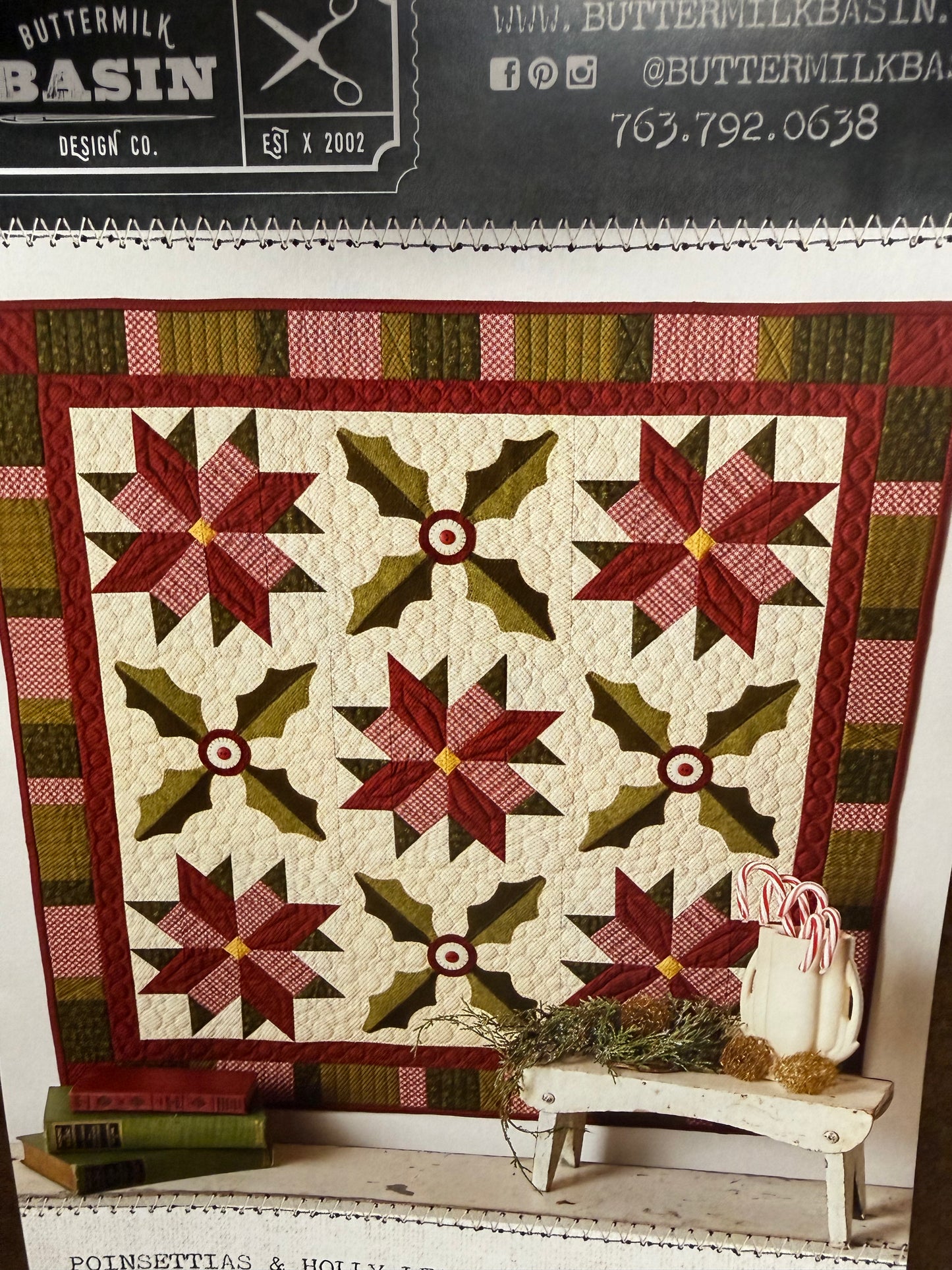 Pattern, POINSETTIA & HOLLY LEAVES QUILT