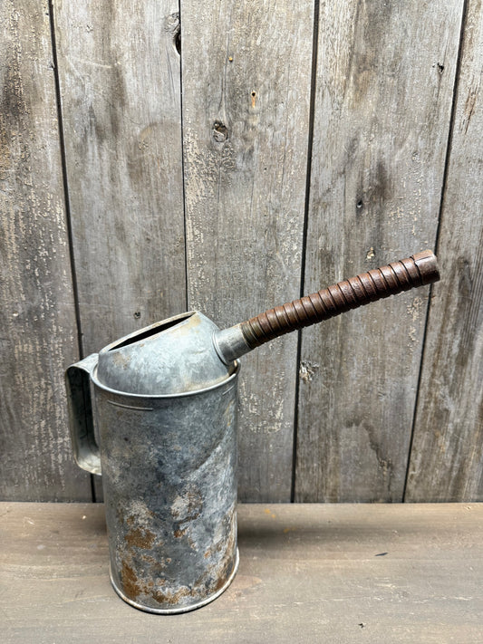 OLD CAN W/SPOUT, Two U.S QTS.