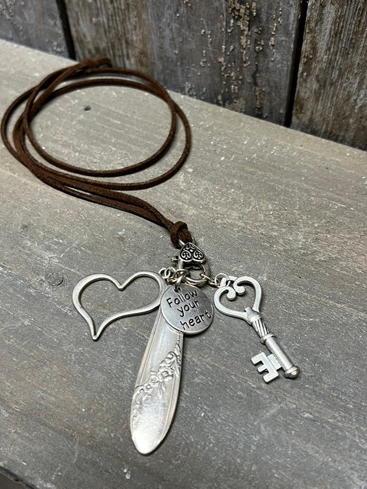 Necklace, Suede Cord W/ Charms, FOLLOW YOUR HEART