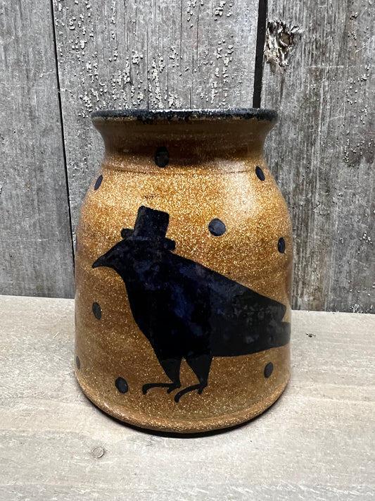 Canning Crock, Small, CROW W/TOP HAT