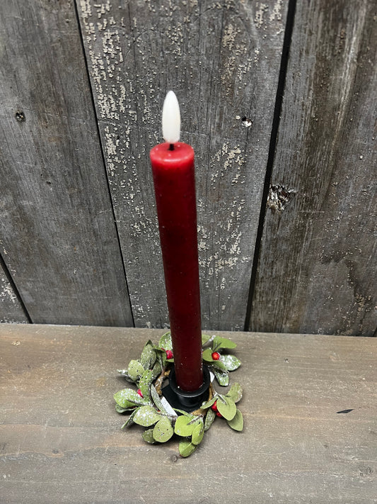 Candle Ring, Mini, 1.5", GREEN LEAF & RED BERRIES