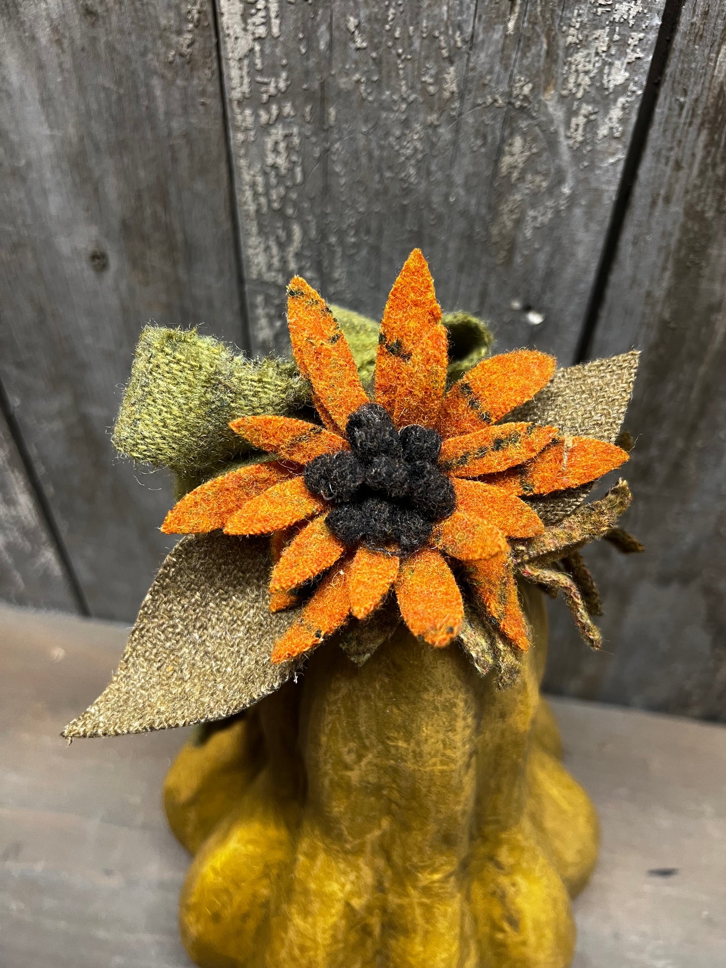 Paper Mache Pumpkin, 10.5", WOOL SUNFLOWERS