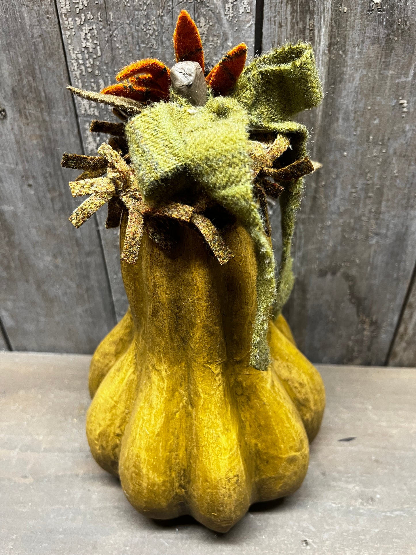 Paper Mache Pumpkin, 10.5", WOOL SUNFLOWERS